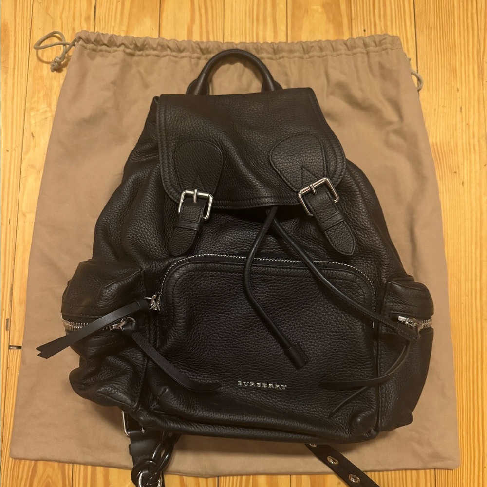 BURBERRY Black Leather Backpack with Chain Handles